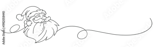 Minimalist line drawing of santa claus face with swirling flourish