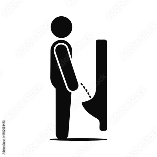 Stick figure illustration depicting a man using a public urinal