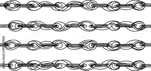 Silver chain links, metallic chain, twisted rope chain, jewelry components, decorative borders