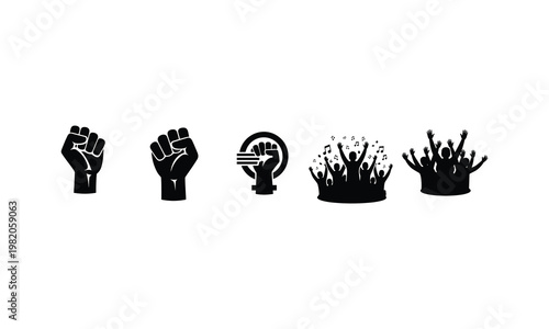 Feminist fist silhouette vector illustration, power and revolution symbols.