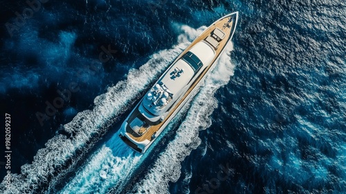 A white yacht gliding across a blue wave embodies freedom, providing a striking backdrop for maritime adventures.