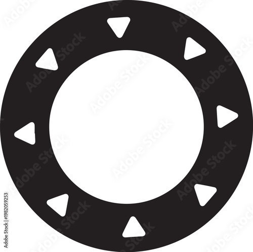 Black circle icon with white triangles, geometric shape, abstract symbol, vector graphic