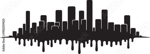 City skyline, urban landscape, black silhouette, vector cityscape, modern architecture