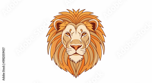 Majestic Lion Head Portrait Illustration with Fierce Expression and Full Mane, Symbol of Strength and Royalty