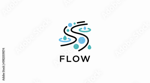 This image captures the essence of fluidity with a modern logo design representing water flow, using blue tones and abstract shapes to symbolize motion and harmony.