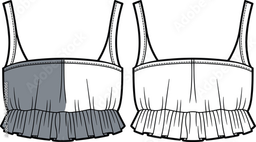 Εκτύπωση καμβά Front and back view of a ruffled crop top fashion flat illustration ruffled top