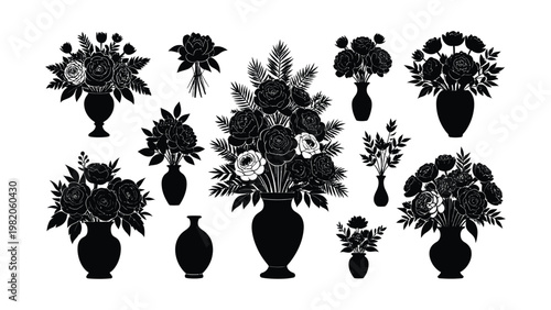 Collection of various flower vases and bouquets.