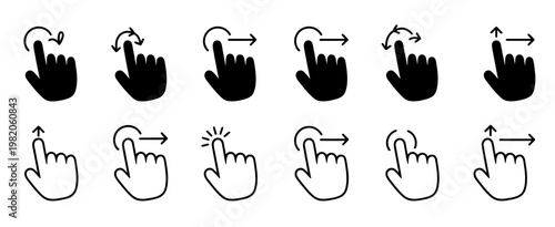 Various hand gestures indicating different directional and interaction cues isolated on white background, Vector, illustration