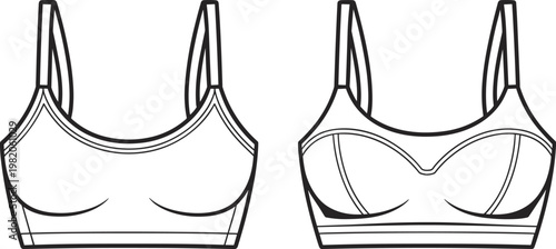 Line Art Fashion Illustration of Two Sports Bras Front View lingerie underwear
