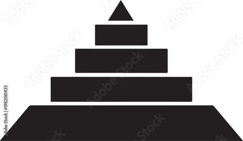 Black pyramid, geometric shapes, stacked rectangles, minimalist icon
