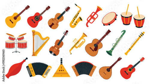collection of various musical instruments for music making and performance