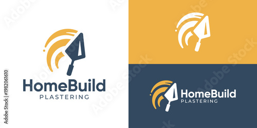 Creative simple home build logo template. Trowel and cement symbol for home build logo design vector illustration.