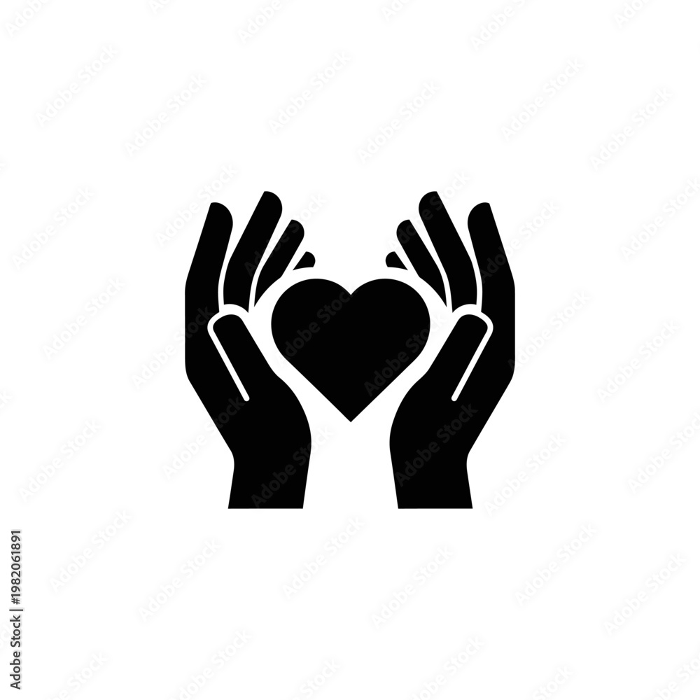 Fototapeta premium Hands Gently Holding a Heart Symbol in Black Silhouette