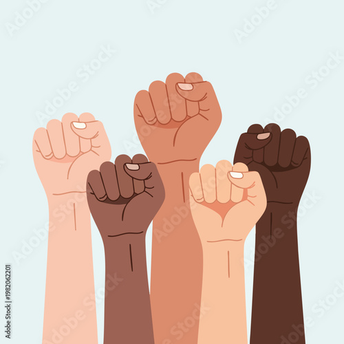 Diverse Group of People Raising Fists in Solidarity and Empowerment