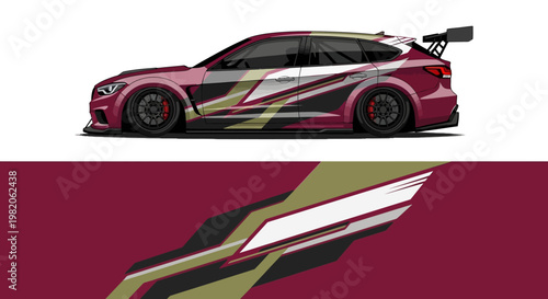 Dynamic side profile of a customized sports car with bold racing decals.