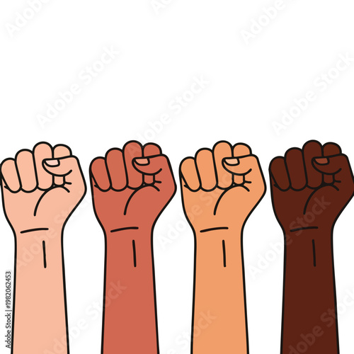 Diverse Hands Raised in Unity and Solidarity for Social Justice