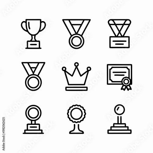 Awards and Achievements Icon Set Outline Style