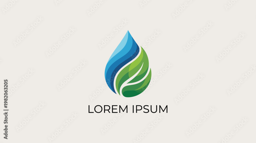 Fototapeta premium This logo features a stylized water drop combined with green leaf elements, representing freshness, nature, and sustainability, perfect for eco-friendly brands and initiatives.