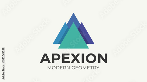 A stylish logo featuring geometric mountains in green and blue hues. Ideal for companies focused on modern geometry, architecture, or outdoor adventures.
