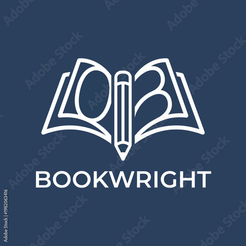 This logo illustration features an open book with a pencil, representing creativity, literary works, and the art of writing, perfect for writers and publishers.