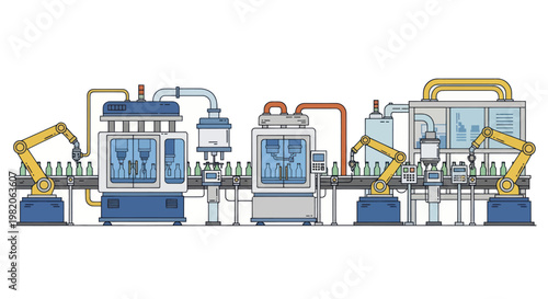 Automated Beverage Bottling and Packaging Production Line.