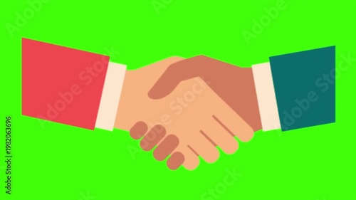 Business handshake animation on green background symbolizing partnership agreement teamwork collaboration trust deal success corporate connection networking concept flat design illustration