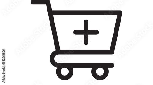 Add to cart vector icon graphic design showing online shopping basket with a plus sign for e-commerce