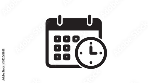 Minimalist vector graphic illustration of a calendar and clock icon for efficient time management and scheduling design