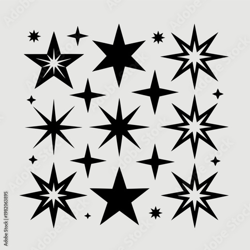 Various Stars Shapes And Sizes Black Silhouettes Isolated