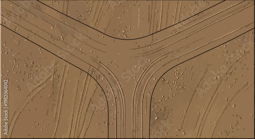 Aerial View of Dirt Road Fork with Tire Tracks
