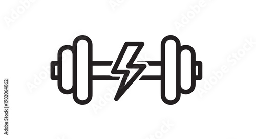 Powerful fitness illustration combining a dumbbell with a lightning bolt symbol for strength and energy vector graphic