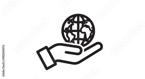 Vector graphic illustration of a human hand holding the planet earth, symbolizing global care and responsibility