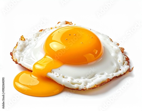 Golden yolk fried egg with crispy edges isolated