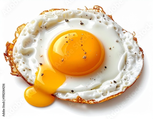 Golden yolk fried egg with crispy edges isolated