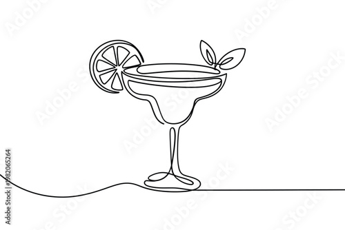 A minimalist line drawing of a margarita cocktail with a citrus garnish