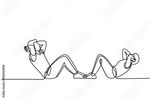 Line drawing of a man performing abdominal exercises on the floor