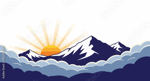 Sunrise over snow-capped mountains with a cloudy sky