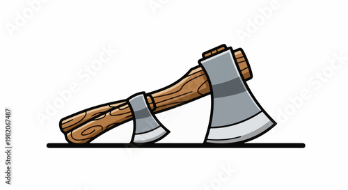 Two axes, one larger than the other, with wooden handles and grey metal heads