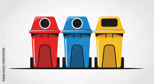 Three colorful bins lined up, ready for waste