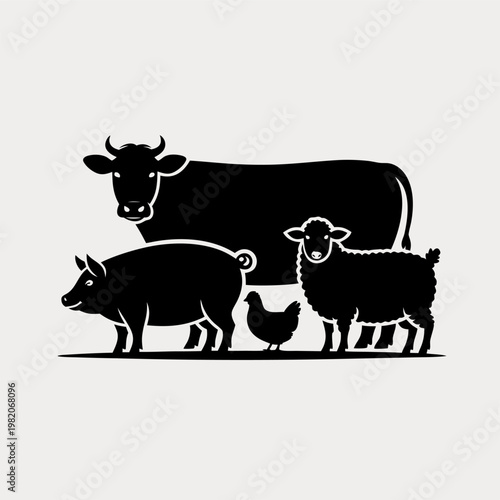 Black Silhouette Illustration Of Farm Animals