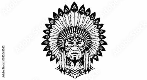 Tribal chief with ornate feathered headdress and face paint