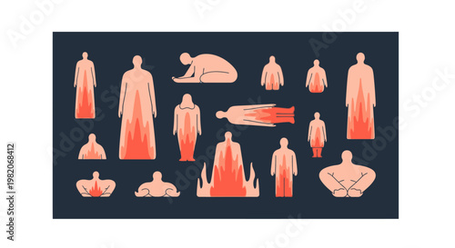 Abstract figures in various poses, representing diversity, unity, and human connection in a modern style