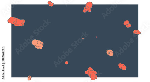 Abstract pattern of scattered red and orange organic shapes on a dark background, resembling microscopic cells or particles in a scientific context.