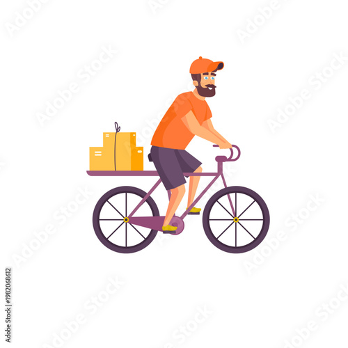 Delivery Man Riding Bicycle With Box