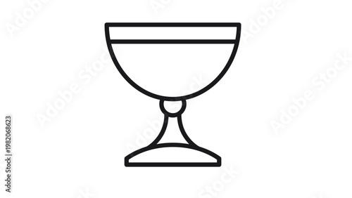 Minimalist black line art vector icon of a classic cocktail coupe glass or ceremonial chalice featuring a wide shallow bowl and elegant stem, isolated on white for graphic design and symbols.