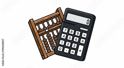 Traditional abacus and modern calculator side by side