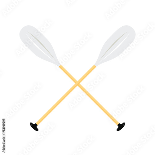 Canoe paddle vector isolated. Kayak or canoe paddle black silhouette. River rafting. Symbol isolated on white background.