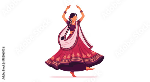 A woman in traditional red ethnic attire performing a graceful Indian folk dance