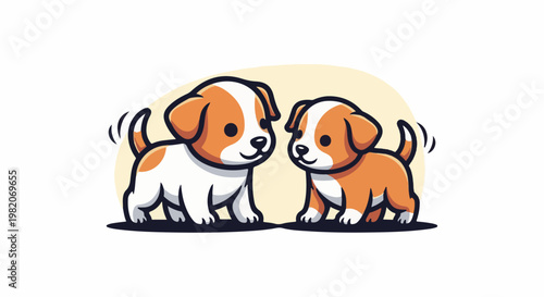 Two cute cartoon puppies with orange and white fur