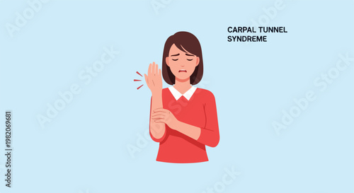 Illustration of a woman feeling pain in her wrist, suffering from carpal tunnel